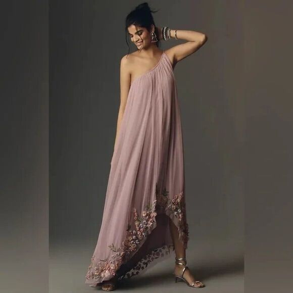 Mac Duggal 9236 Size 14 One Shoulder Trapeze Floral Hem High Low Gown Maxi Dress - Picture 2 of 11